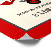 Statistiken zur Geburt eines Babys auf einem roten Poster (Ecke)