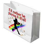 STATT SOFTBALL SPIELEN GROßE GESCHENKTÜTE (Vorderseite Schrägansicht)