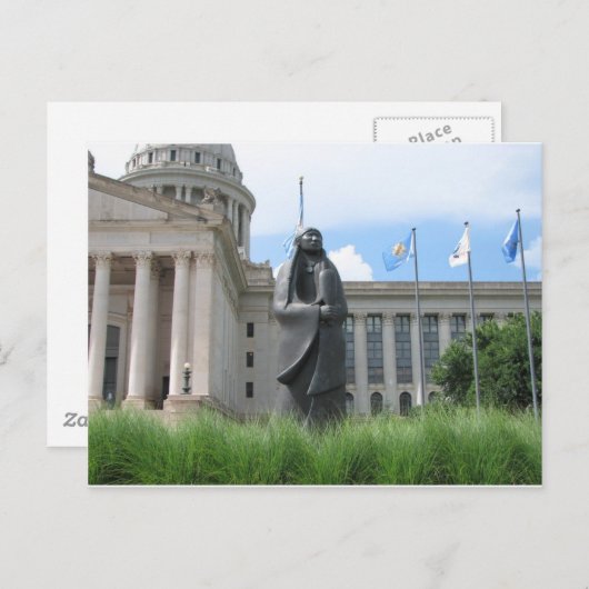 Statue an der Oklahoma-Staats-Hauptstadt Postkarte (Vorne/Hinten)