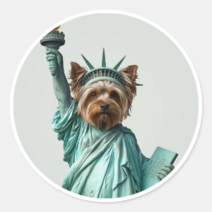 Statue der Freiheit–Inspirierte Yorkshire Terrier Runder Aufkleber
