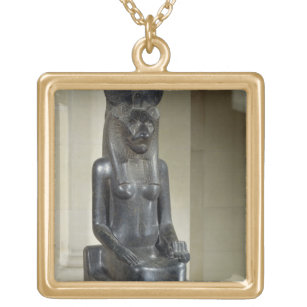 Statue der Löwe-köpfigen Göttin Sekhmet, vom Th Vergoldete Kette