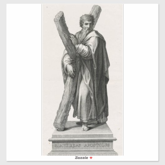Statue des Heiligen Andreas Apostel mit Kreuz Aufkleber (Blatt)