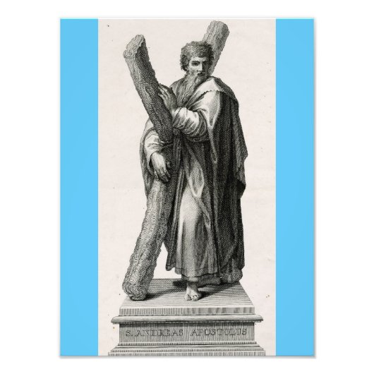 Statue des Heiligen Andreas Apostel mit Kreuz Fotodruck (Vorne)