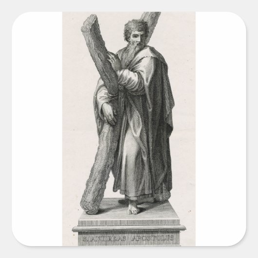 Statue des Heiligen Andreas Apostel mit Kreuz Quadratischer Aufkleber (Vorderseite)