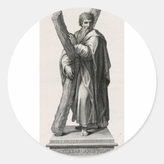 Statue des Heiligen Andreas Apostel mit Kreuz Runder Aufkleber (Vorderseite)