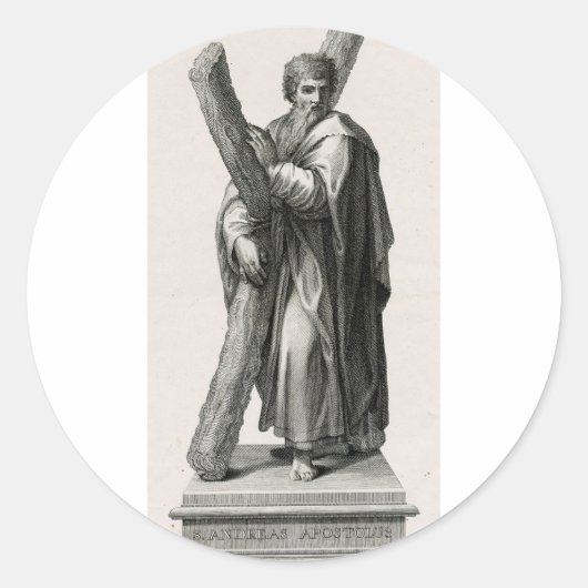 Statue des Heiligen Andreas Apostel mit Kreuz Runder Aufkleber (Vorderseite)
