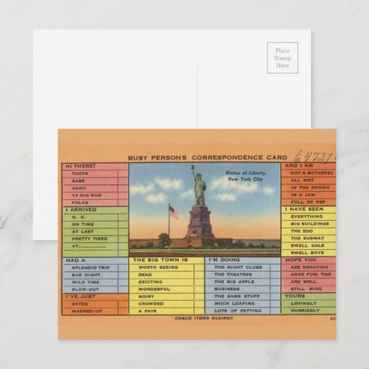 Statue des Liberty Joke Postkarte (Vorne/Hinten)