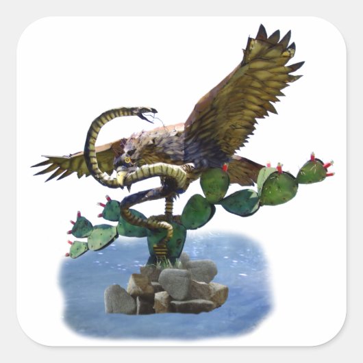 Statue des mexikanischen Wappens Quadratischer Aufkleber (Vorderseite)