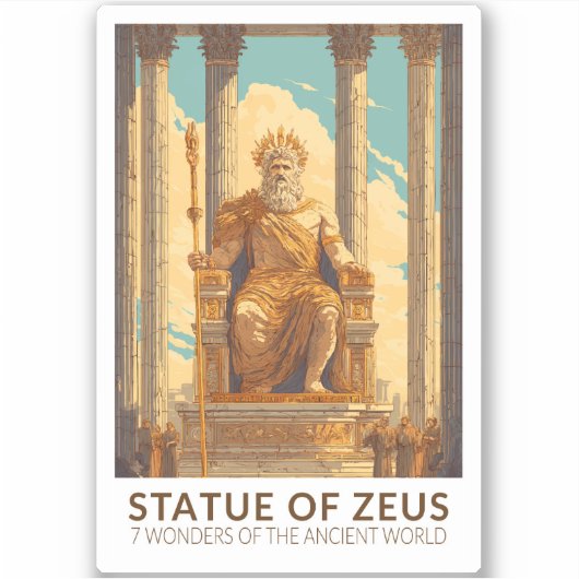 Statue des Zeus Sieben Weltwunder Vintage Aufkleber (Vorderseite)