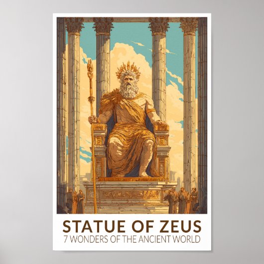 Statue des Zeus Sieben Weltwunder Vintage Poster (Vorne)
