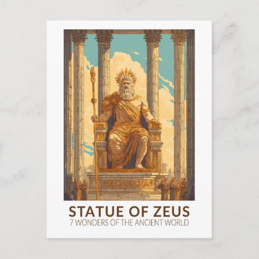 Statue des Zeus Sieben Weltwunder Vintage Postkarte (Vorderseite)