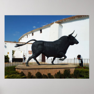Statue eines Stiers in Ronda, Spanien Poster