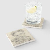 Statue im Garten I Steinuntersetzer (Seitenansicht)