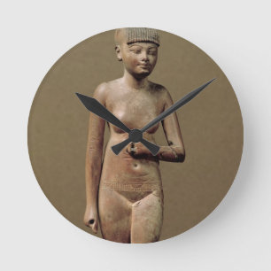 Statue of a young servant girl (wood) runde wanduhr