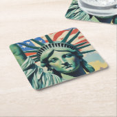 Statue of Liberty & American Flag Art New York Rechteckiger Pappuntersetzer (angewinkelt)