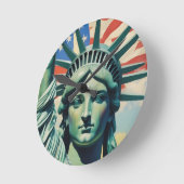 Statue of Liberty & American Flag Art New York Runde Wanduhr (Winkel)