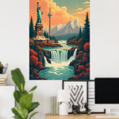 Statue of Liberty and CN Tower Landscape Poster (Heimbüro)