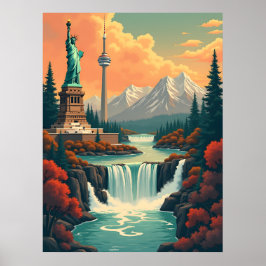 Statue of Liberty and CN Tower Landscape Poster