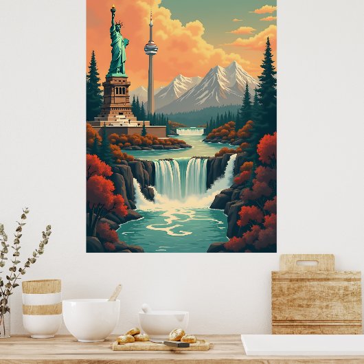 Statue of Liberty and CN Tower Landscape Poster (Küche)