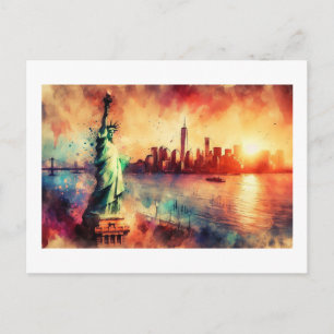 Statue of Liberty bei Sonnenuntergang, Postkarte