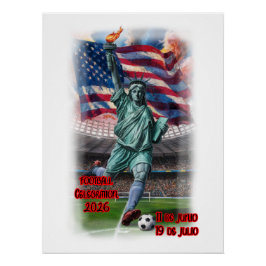 Statue of Liberty Celebrating Football on a Poster