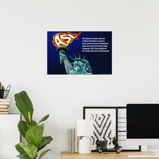 Statue of Liberty Lights Ihr Torch für ASL 24"x16" Poster (Heimbüro)