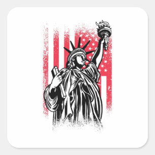 Statue Of Liberty Mit USA-Flagge Quadratischer Aufkleber