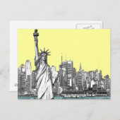 Statue of Liberty New York Sketch Style Postcard Postkarte (Vorne/Hinten)