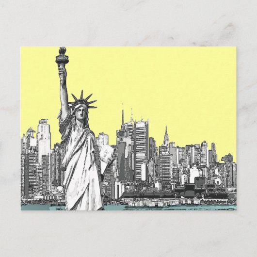 Statue of Liberty New York Sketch Style Postcard Postkarte (Vorderseite)