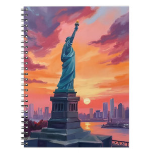 Statue of Liberty NYC-Silhouette Sonnenuntergang A Notizblock