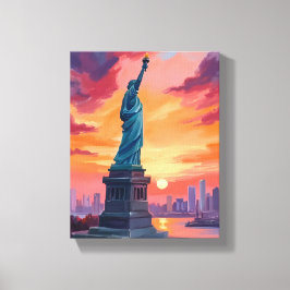 Statue of Liberty NYC Skyline Sunset Watercolor Leinwanddruck