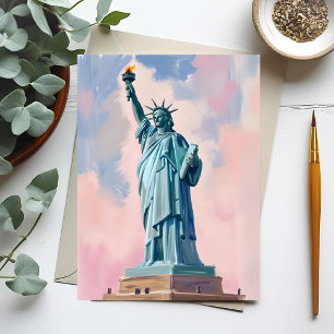 Statue of Liberty Pastell Sonnenuntergang NYC Aqua Postkarte