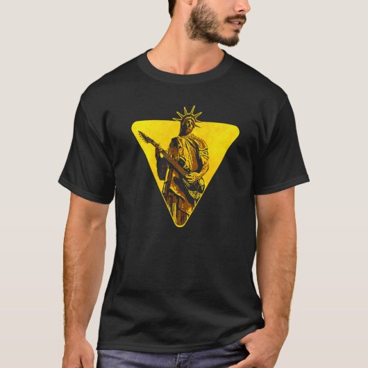 Statue of Liberty Playing Electric Guitar Bass Roc T-Shirt (Vorderseite)
