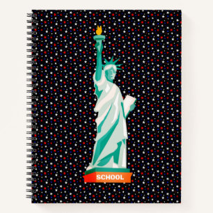 Statue of Liberty & Sterne auf Schwarz Notizblock