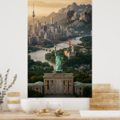 Statue of Liberty und globale Wahrzeichen Fantasy Poster (Küche)