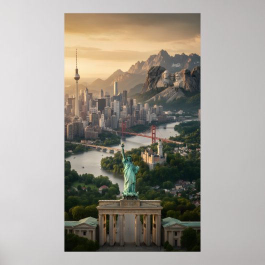 Statue of Liberty und globale Wahrzeichen Fantasy Poster (Vorne)