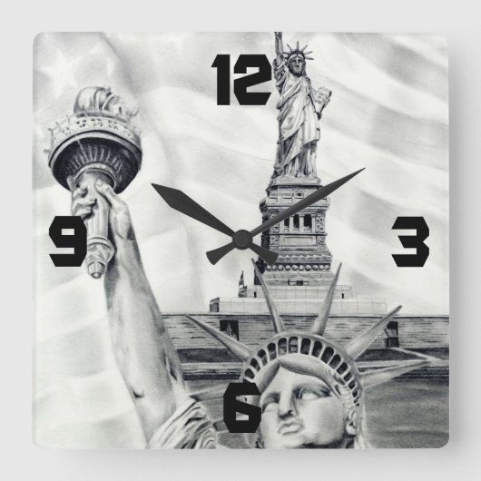 Statue of Liberty Wall Clock Quadratische Wanduhr (Vorderseite)