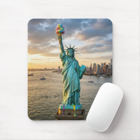 Statue of Liberty With Rainbow Ice Cream Cone Mousepad (Mit Mouse)