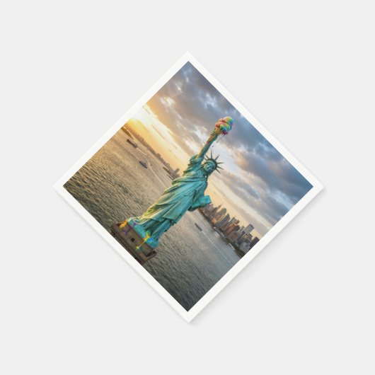 Statue of Liberty With Rainbow Ice Cream Cone Serviette (Ecke)