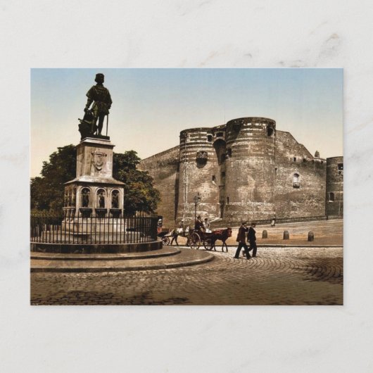 Statue und Schloss von König Rene, Angers, französ Postkarte (Vorderseite)