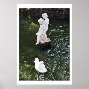 Statue und Schwan auf Madeira Poster