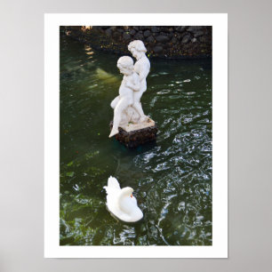 Statue und Schwan in Madeira Poster