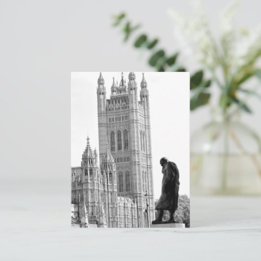 Statue Winston Churchill in London Postkarte (Stehend Vorderseite)