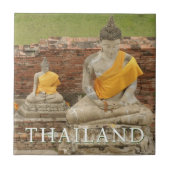 Statuen der Sitting Buddhas | Ayutthaya, Thailand Fliese (Vorderseite)