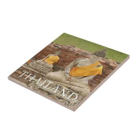 Statuen der Sitting Buddhas | Ayutthaya, Thailand Fliese (Seite)