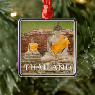 Statuen der Sitting Buddhas Ayutthaya, Thailand Ornament Aus Metall