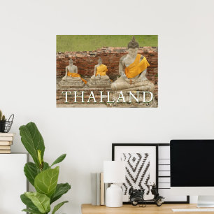 Statuen sitzender Buddhas   Ayutthaya, Thailand Poster