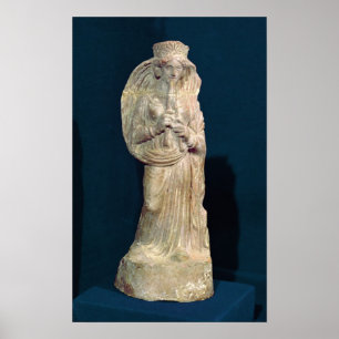 Statuette einer Frau, die eine doppelte Flöte Poster