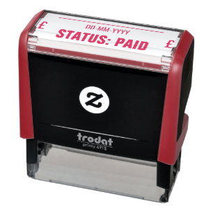 "STATUS: ZAHLEND" + Pfund-Zeichen-Gummi-Briefmarke Permastempel