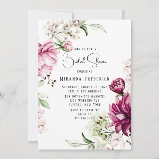 Staub Rose und Rosa Pink Paint Peony Brautparty Einladung (Vorderseite)